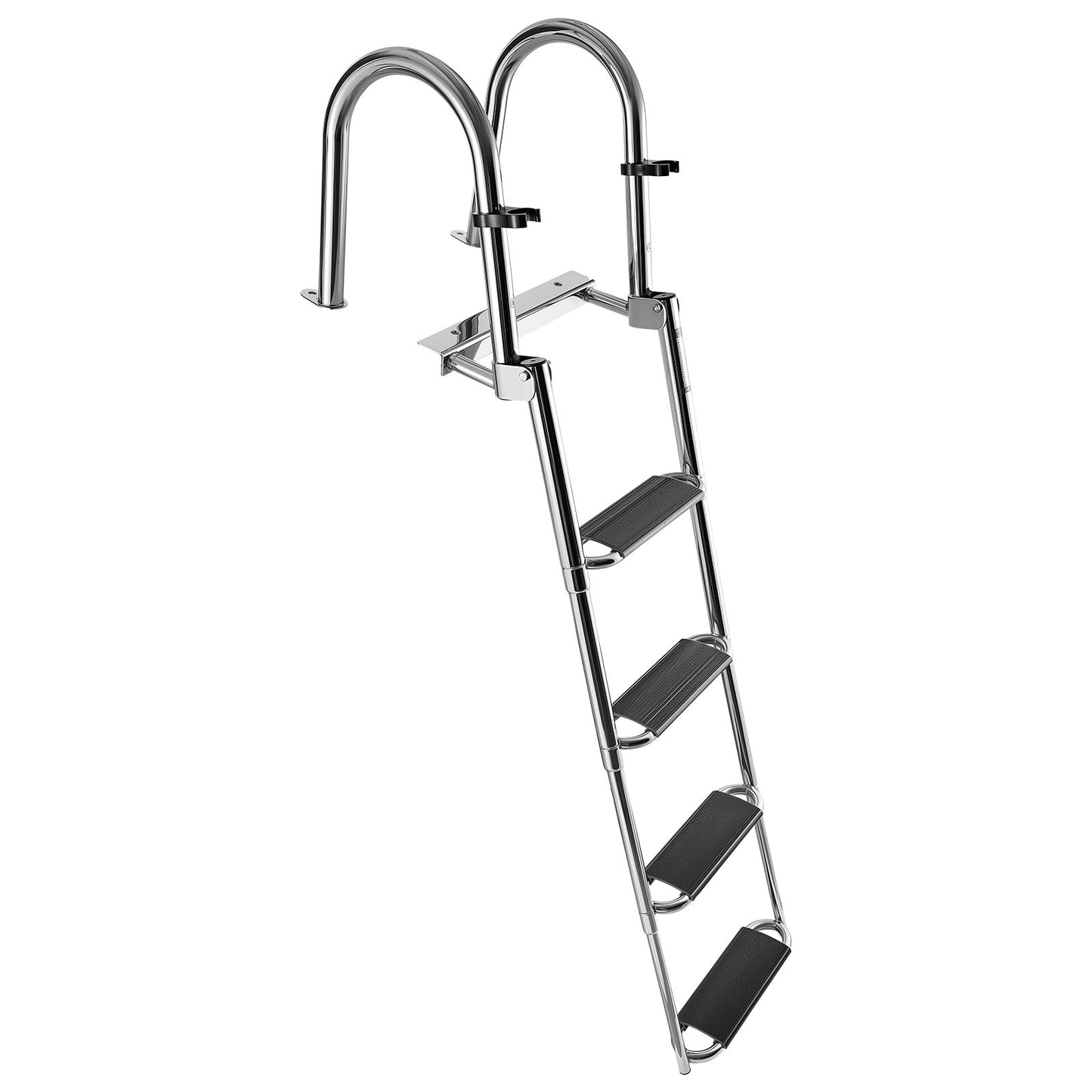 Stainless Steel Boat Ladder 4 Steps Telescoping Foldable Swim Deck Ladder with Handrails, Wide Anti-Slip Steps, 600lbs Capacity