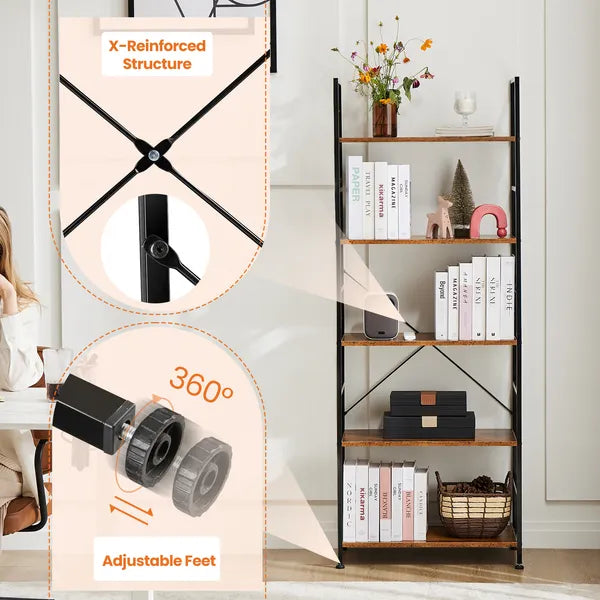 5-Tier Bookshelf - Modern Storage Rack for Home & Office