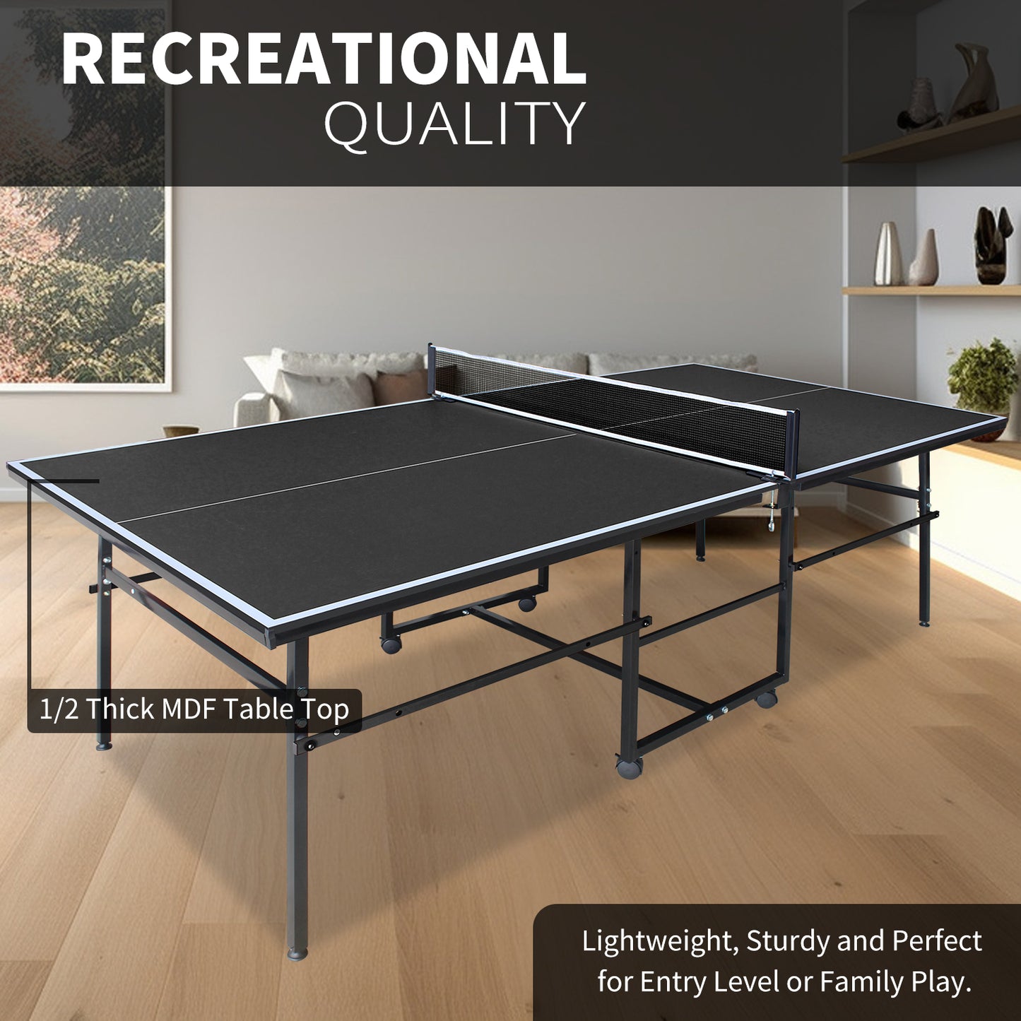 Mid-Size Foldable Black Table Tennis Table Set with Paddles & Balls