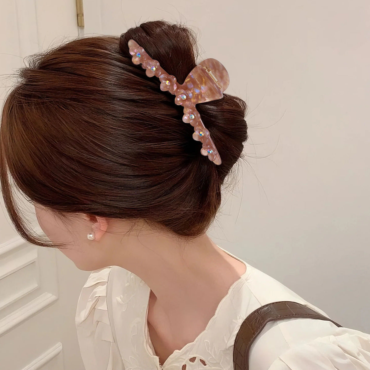 Floral Rhinestone Hair Clip - Handmade Acetate