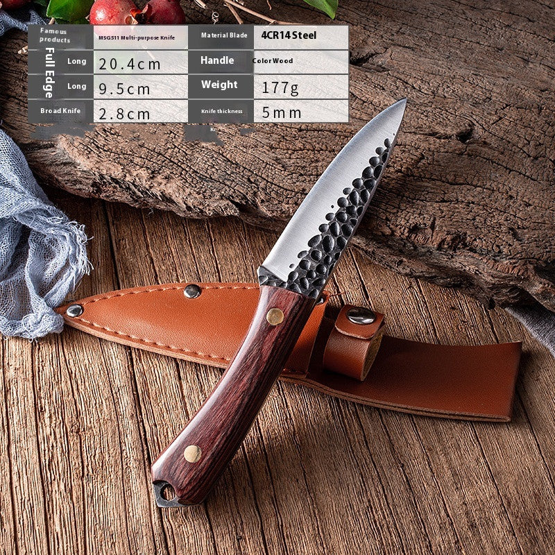 Multi-Purpose Household Knife with Leather Sheath - Stainless Steel Kitchen Tool
