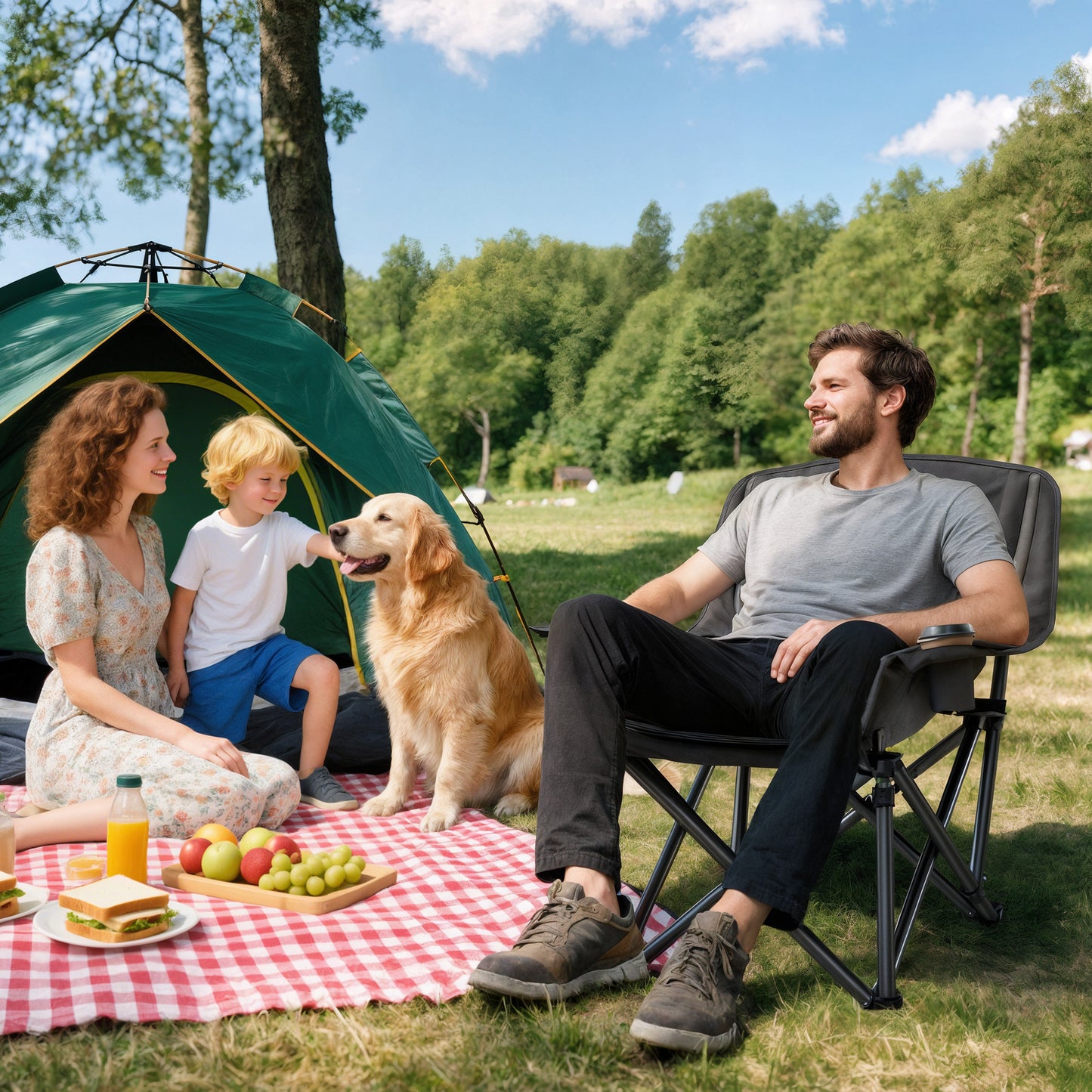 Portable Folding Camping Chair with Cup Holders & Side Pockets - Gray