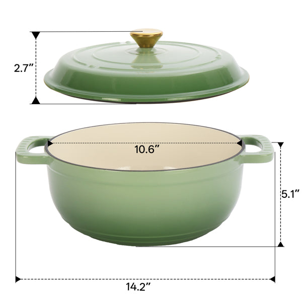 6QT Cast Iron Enameled Pot with Silicone Gloves - Gradient Green