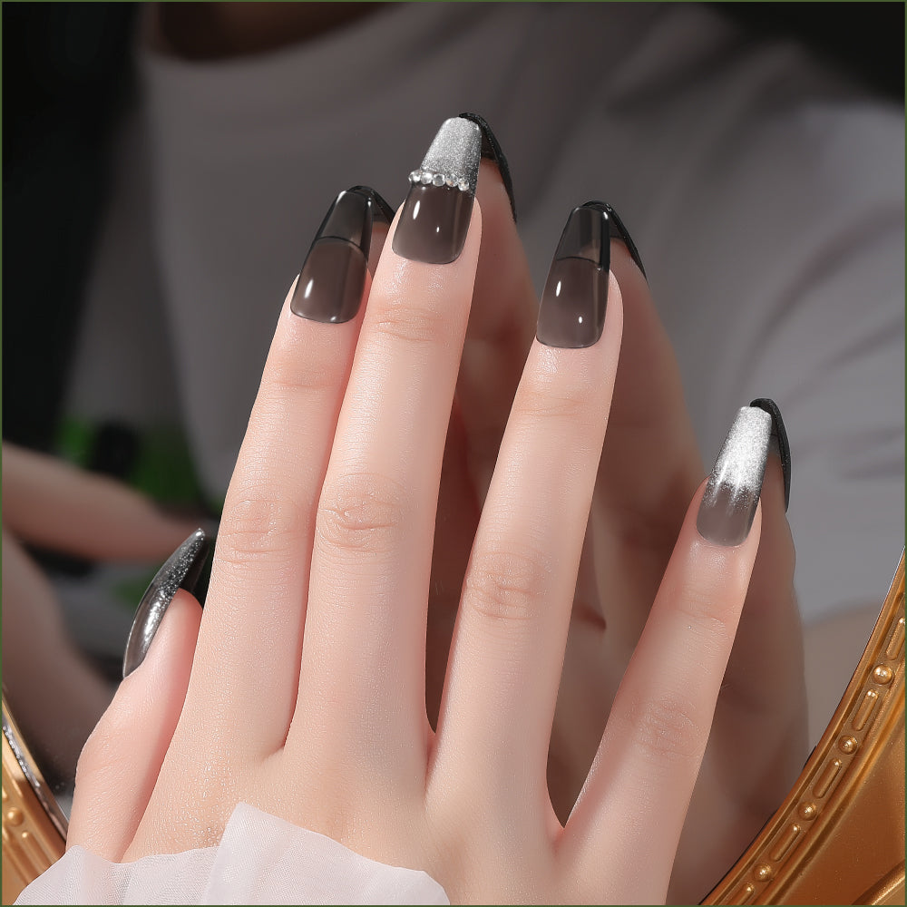 Nail Art Patches with Jelly Glue - Fake Nail Stickers for Manicure, 24 Pieces