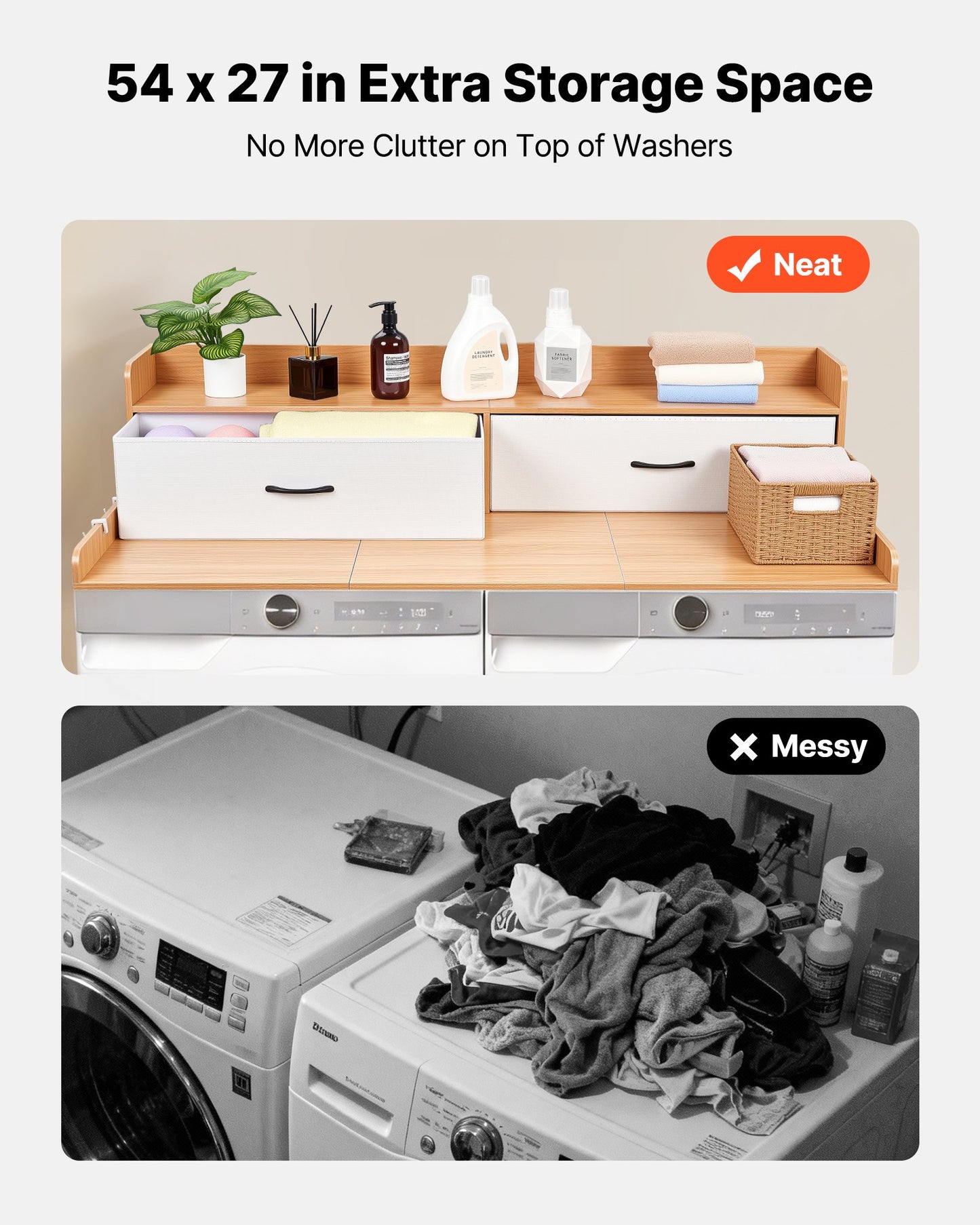 Washer Dryer Countertop with Shelf & Drawers - Laundry Organization Storage