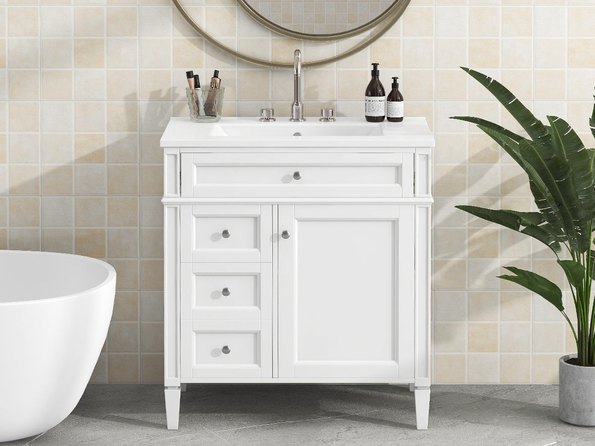 30'' Modern Bathroom Vanity with Sink & Storage - White