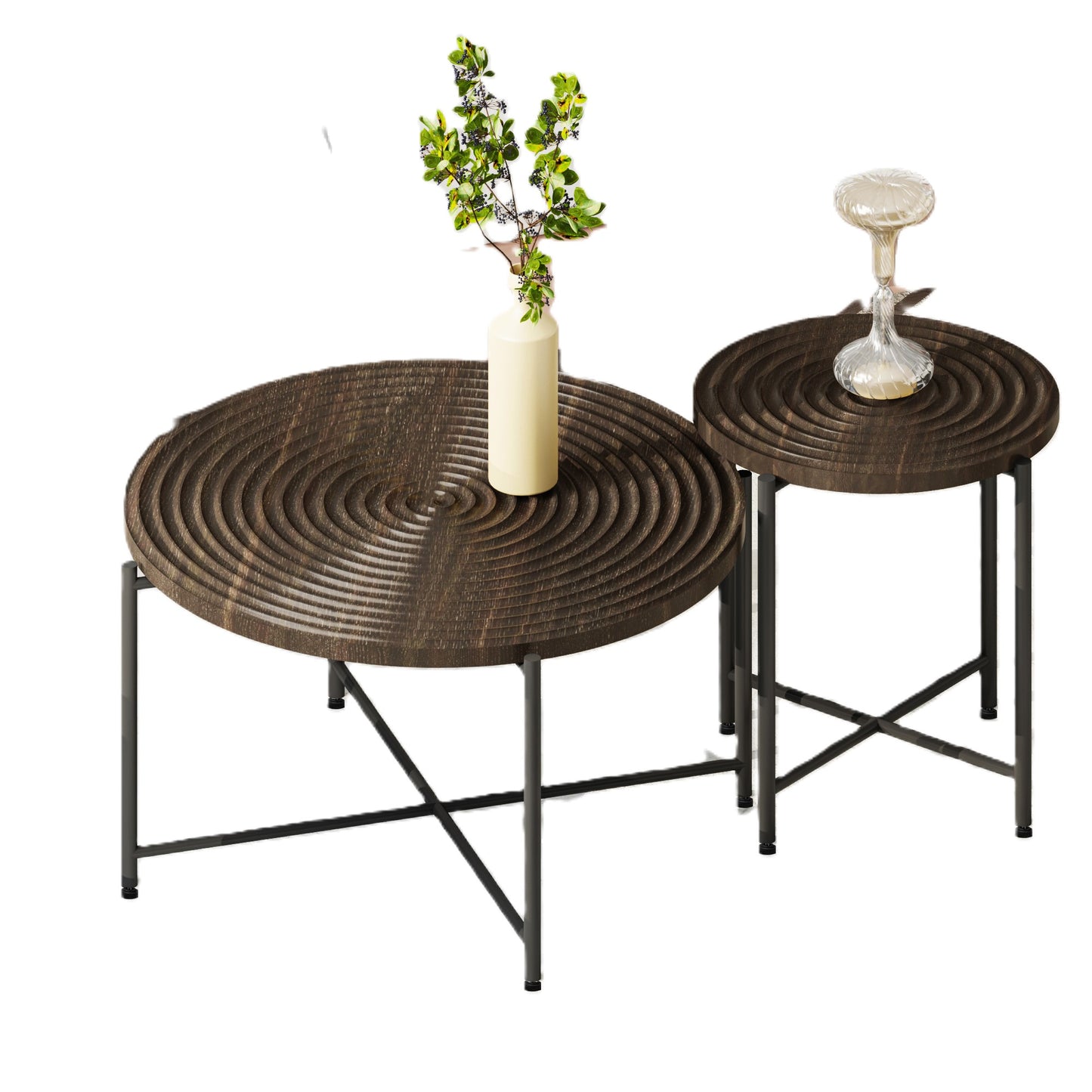 2-Piece Coffee And End Table Set -Waterproof MDF With PVC Cover,