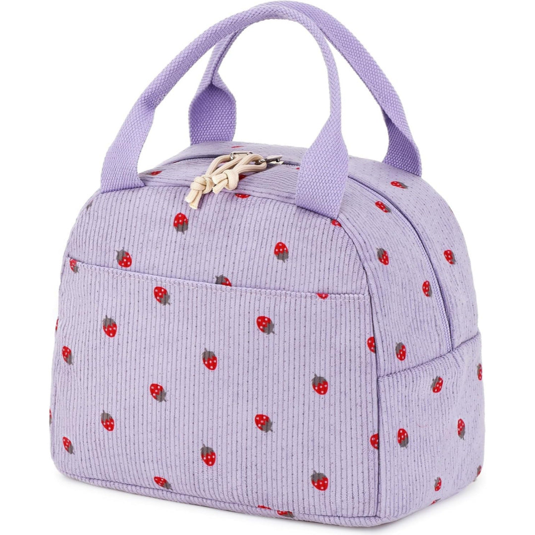 Large Capacity Insulated Lunch Bag - Corduroy Bento Tote with Fresh-Keeping Design