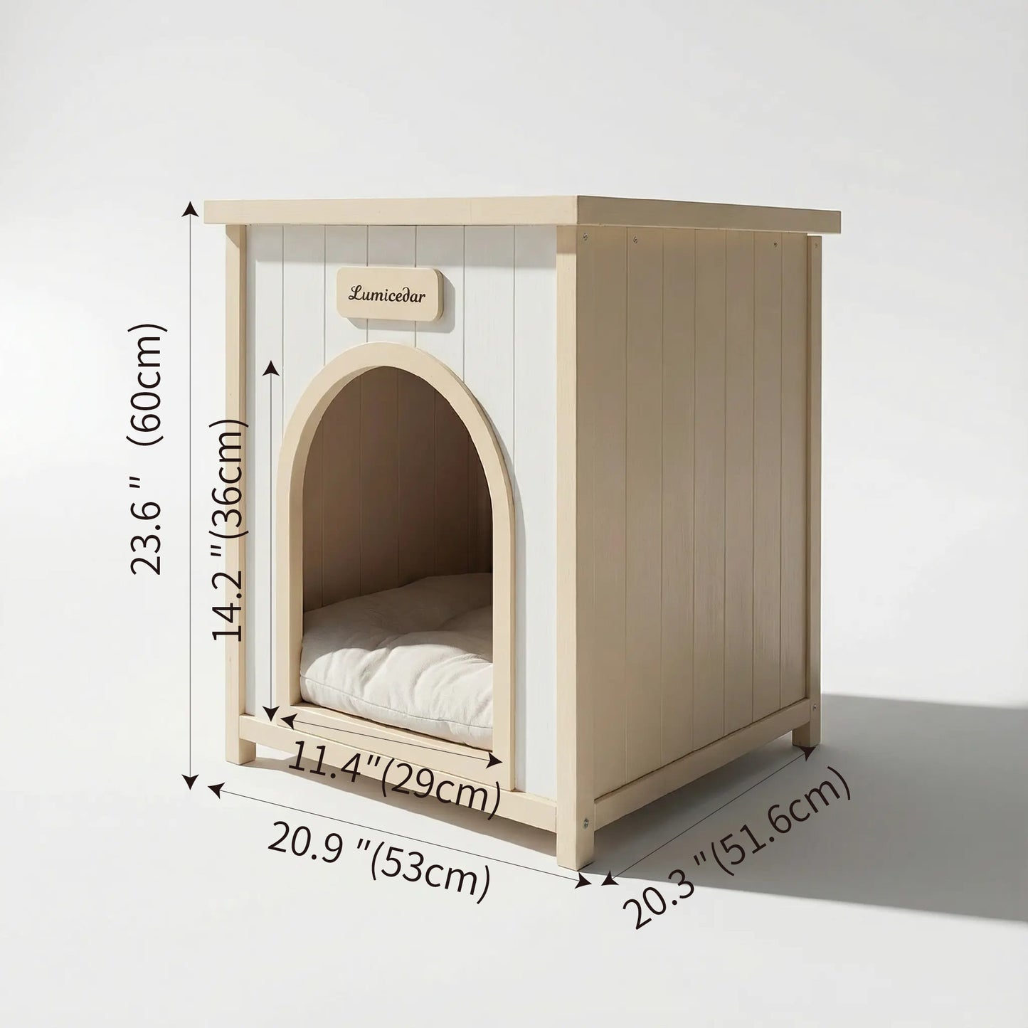 Indoor Wooden Dog House with Removable Cushion - Small Pet Shelter, Scandinavian Design