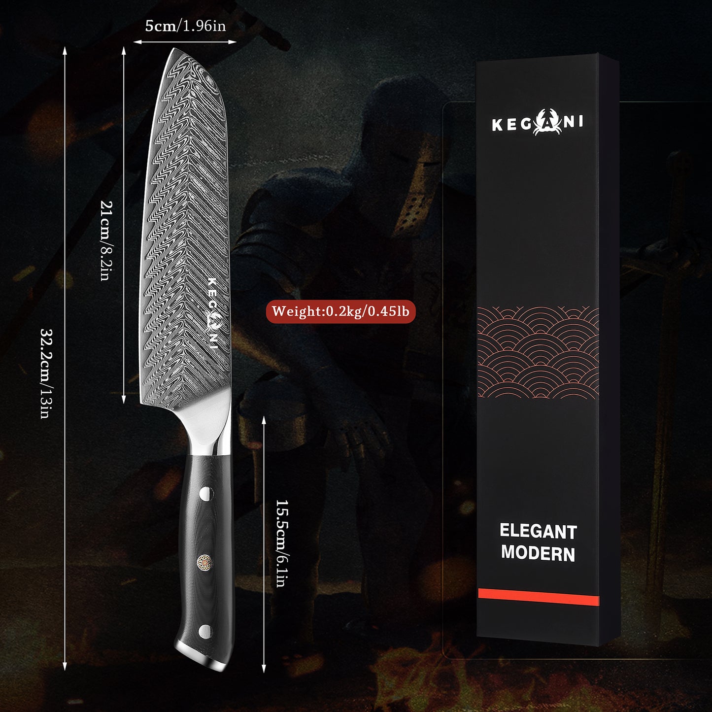 7-Inch Damascus Santoku Knife - AUS-10 Steel, Full Tang Design