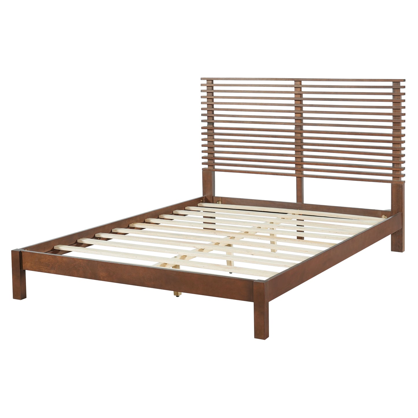 Premium Solid Wood Queen Size Platform Bed Frame With Horizontal Slat