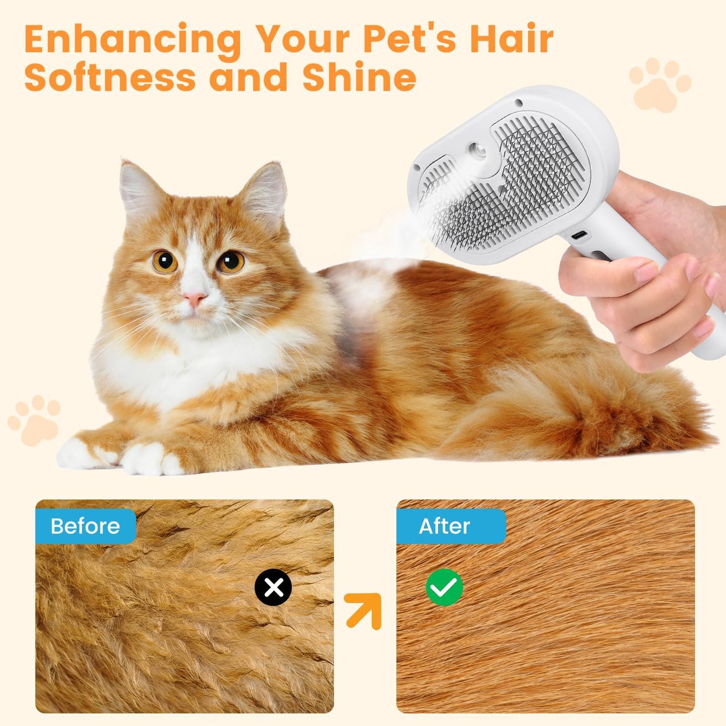 Pet Steam Brush for Cats and Dogs - Hair Removal & Shedding Grooming Tool