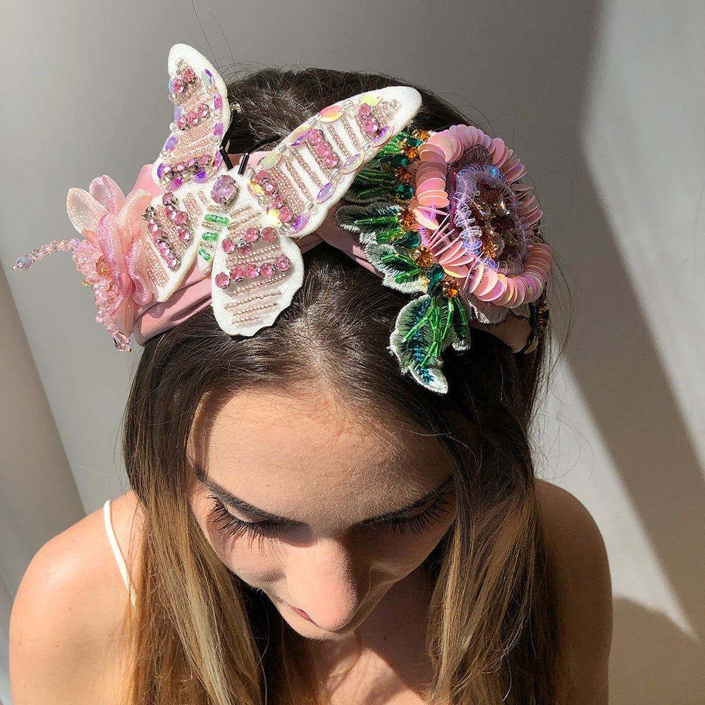 Butterfly Headband With Diamond & Sequin Beads