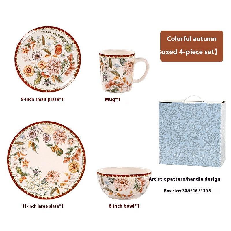 Large Rectangular Ceramic Dinner Plate – Colorful Autumn Pattern