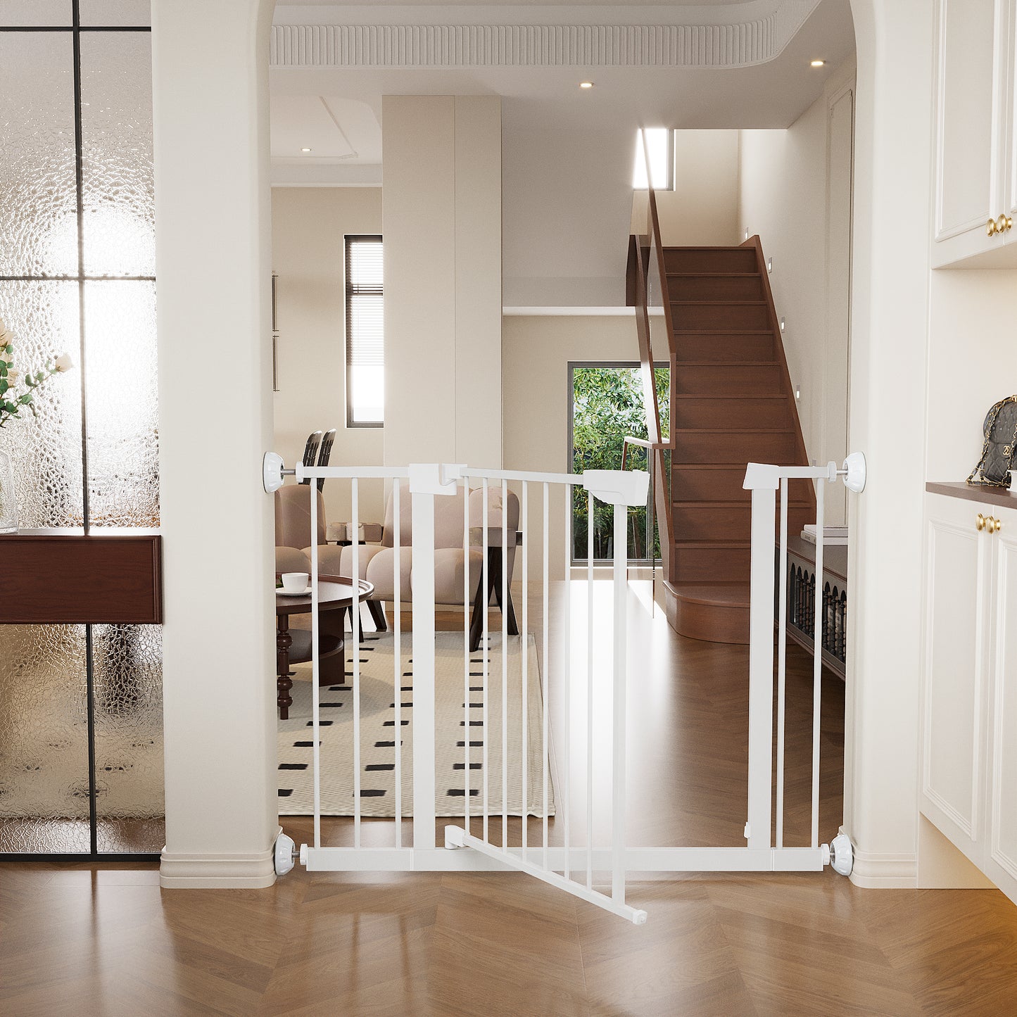 Wide Baby Gate 29.5-45.3" with Walk-Through Design - White
