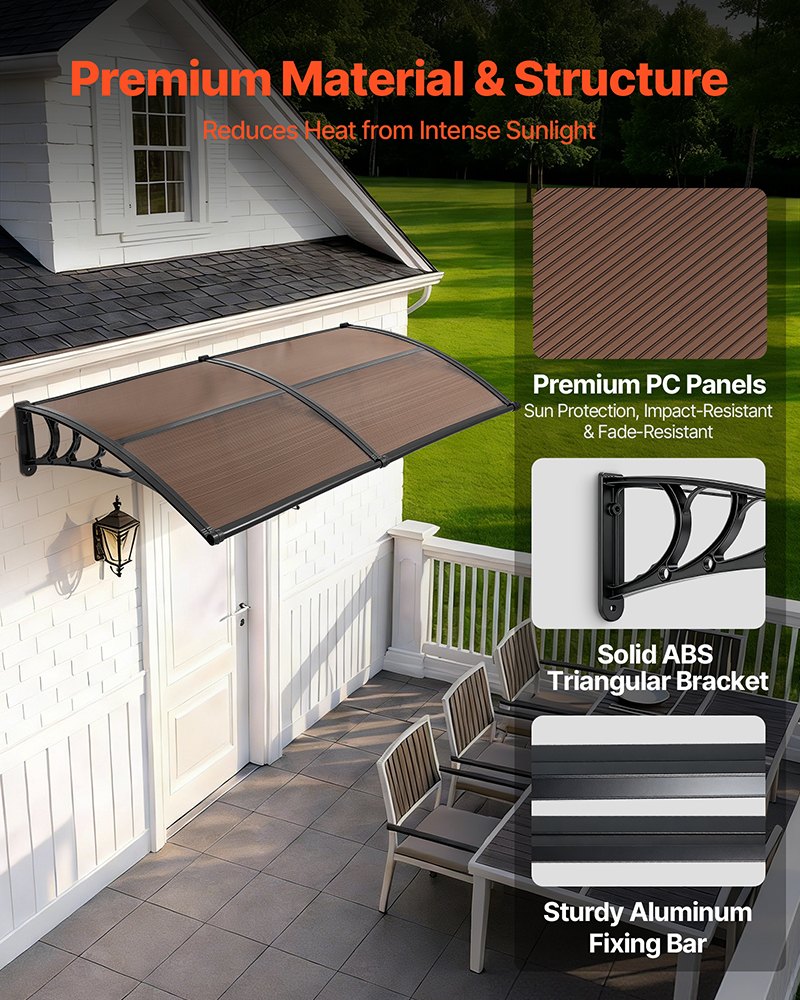 Outdoor Door Awning 38x78 Inches Polycarbonate Weatherproof Canopy with Metal Bracket