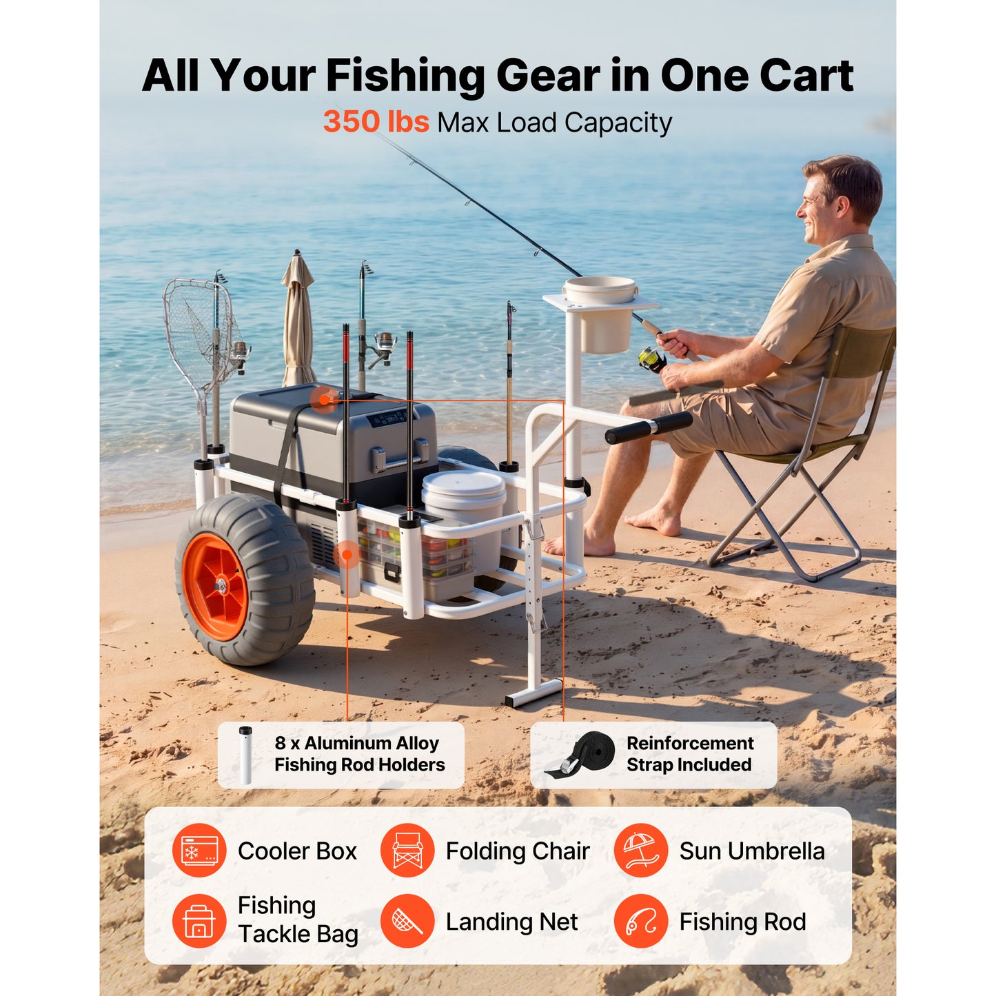 Heavy-Duty Fishing Cart with 350Lbs Capacity & All-Terrain Tires