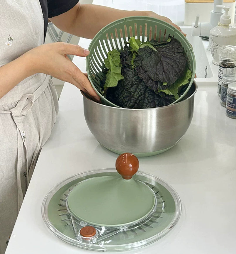 Stainless Steel Vegetable Dehydrator Salad Spinner & Dish Cutter - Green