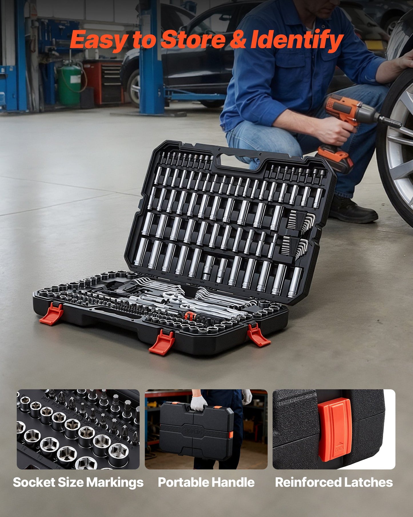 253-Piece Automotive & Home Repair Mechanic Tool Set - SAE & Metric, Durable CR-V Steel, Black