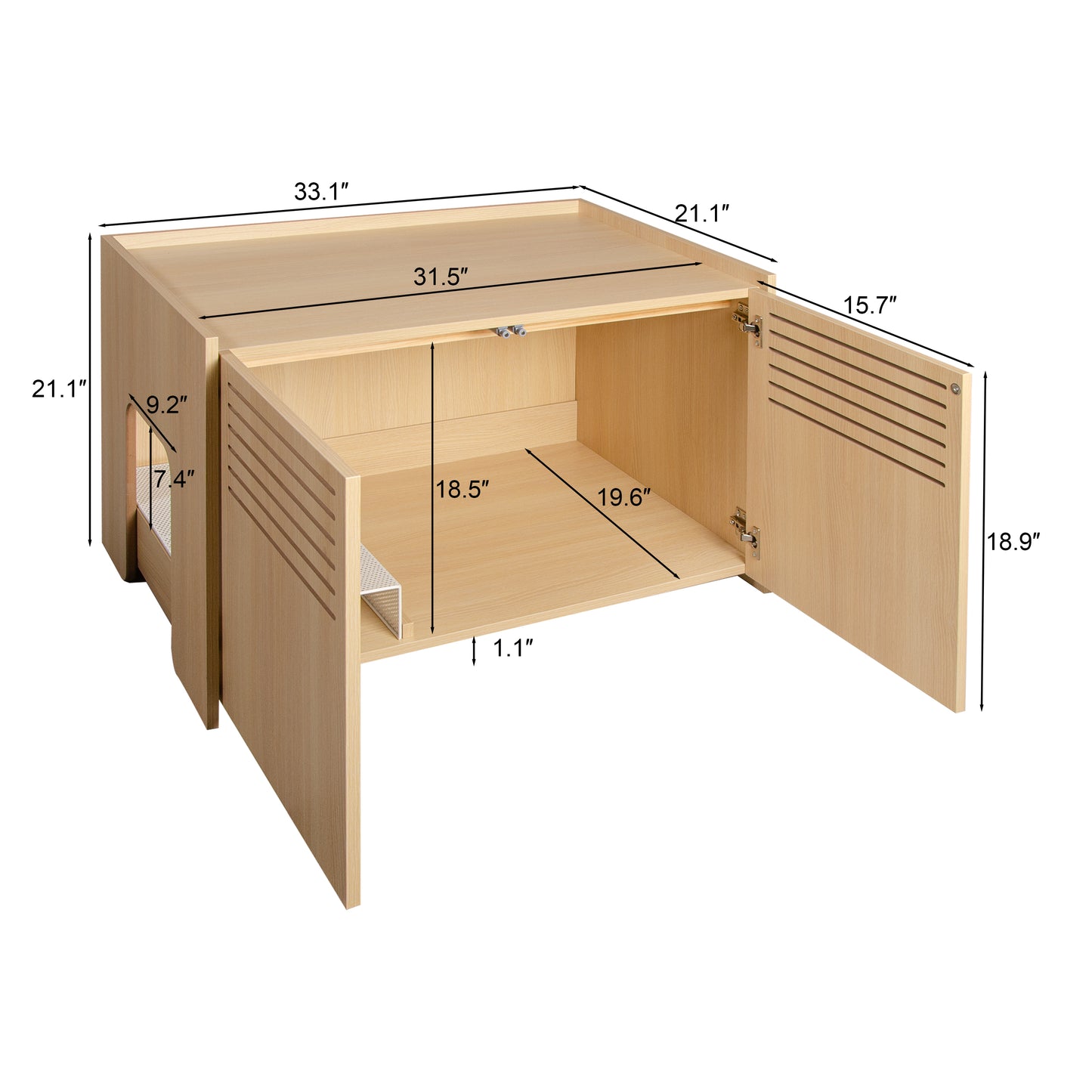 Wooden Cat House with Scratching Pad and Hidden Litter Box, Spacious Pet Furniture