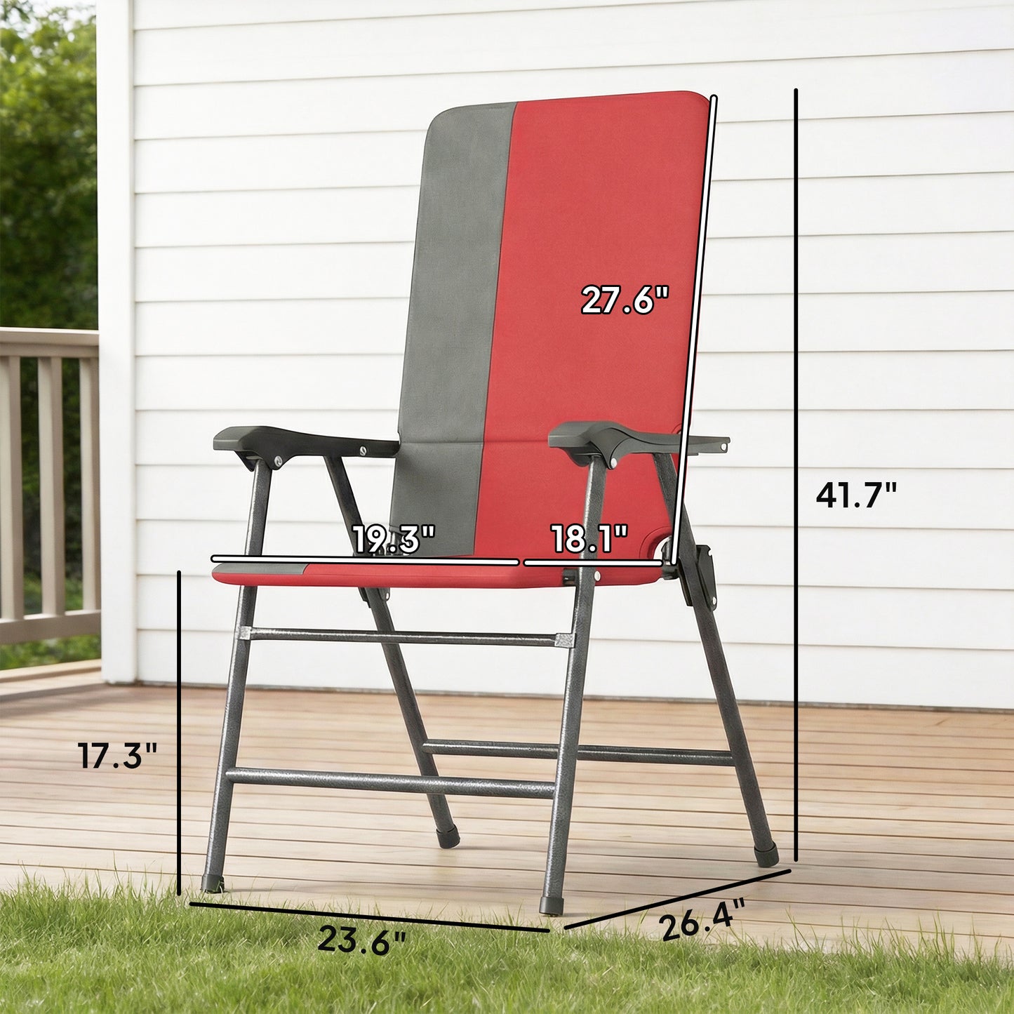 Padded Folding Patio Chairs Set of 2 - High Back Lawn Camping Chairs, Red