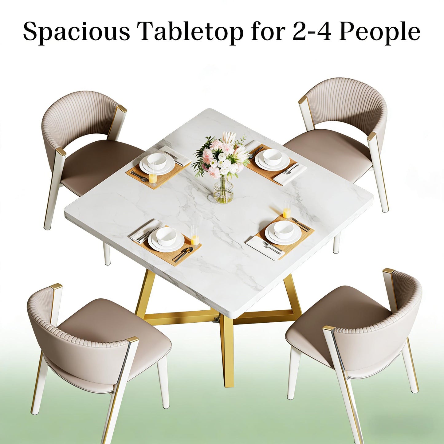 Square Vintage Dining Table - Gold White Finish