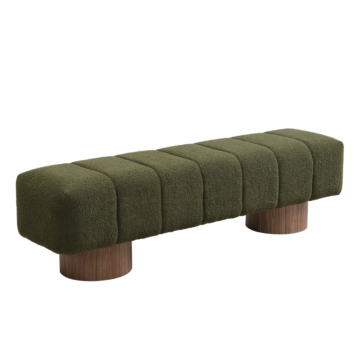 Upholstered Dining Bench - Green Boucle Fabric, No Assembly