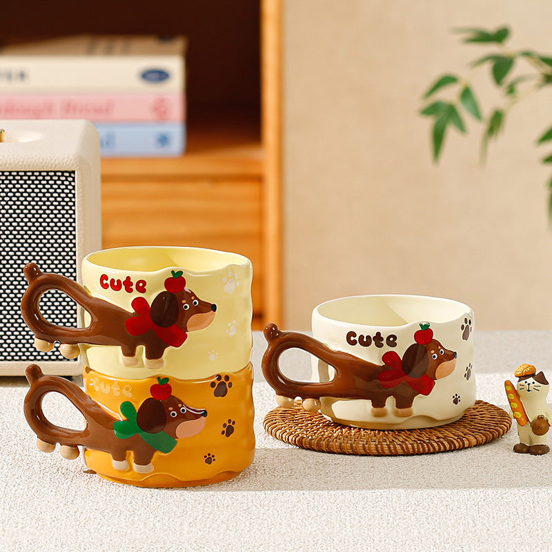 Dog Cartoon Mug Sausage Puppy Ceramic Cup - 380ml, Cute Pet Drinkware