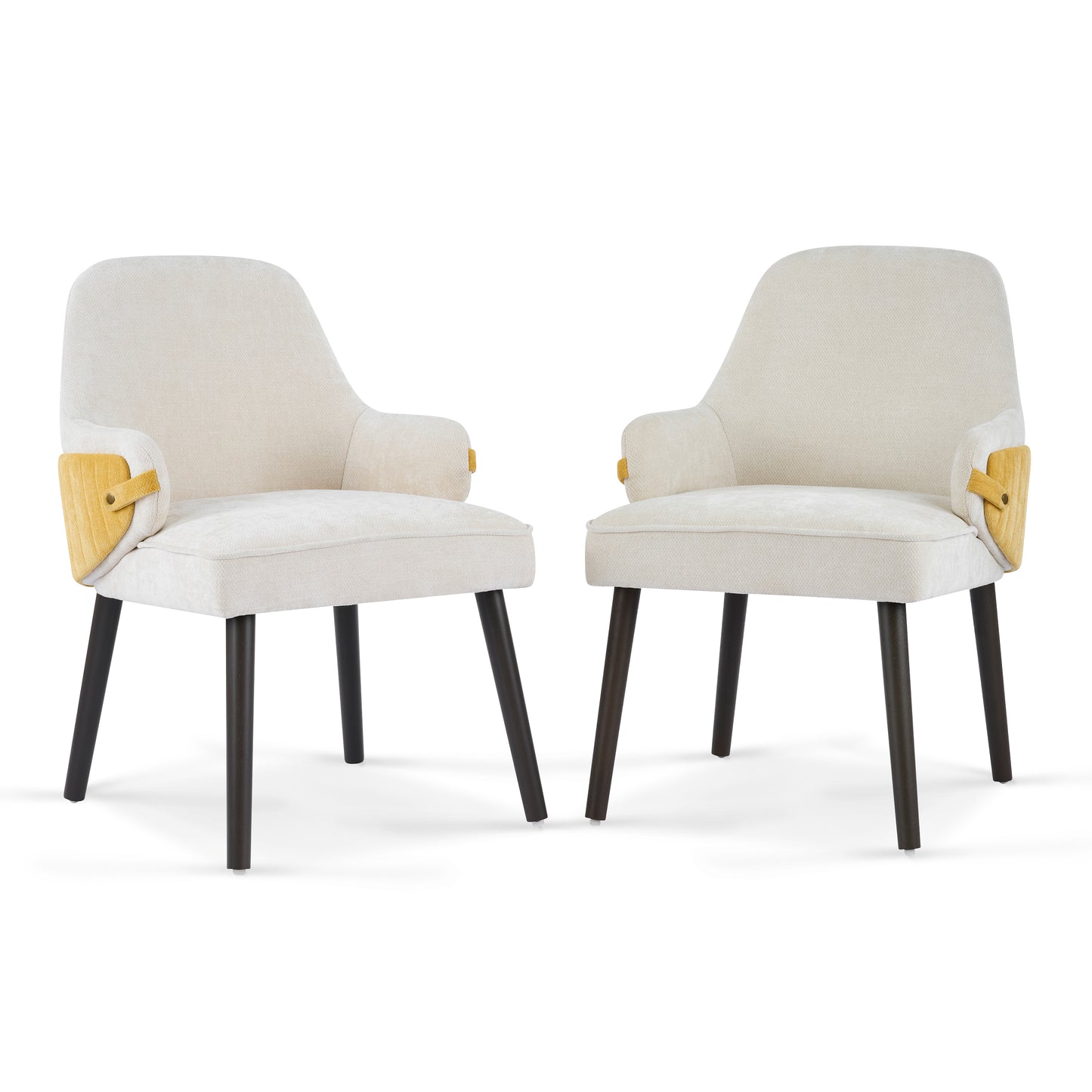 Indoor Dining Chair Set of 2 - Beige & Yellow Accent Armchairs
