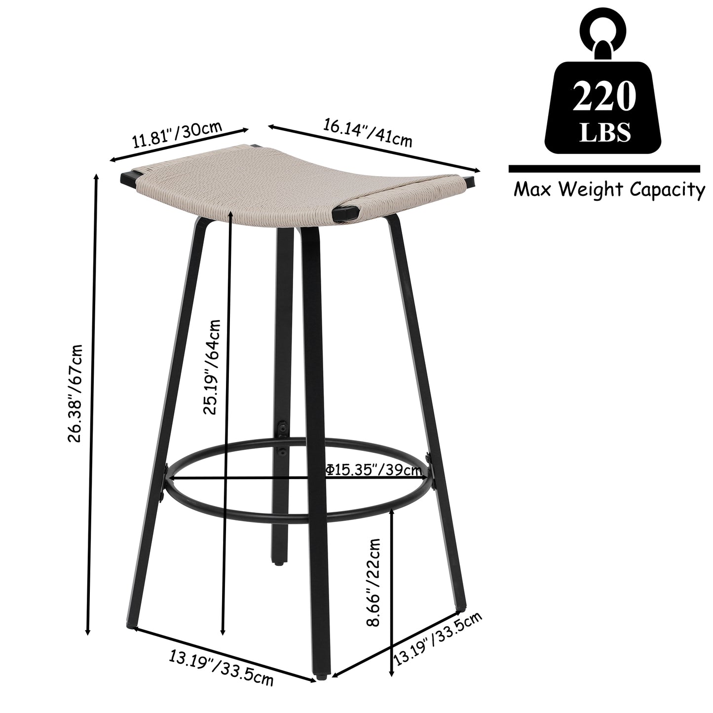 Backless Counter Height Bar Stools Set of 2 - Creamy White