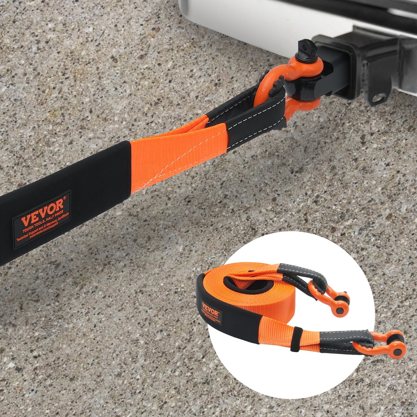 Heavy Duty Tow Strap Kit 36,000 lbs Winch Strap with D-Rings & Shackle - 30ft Orange