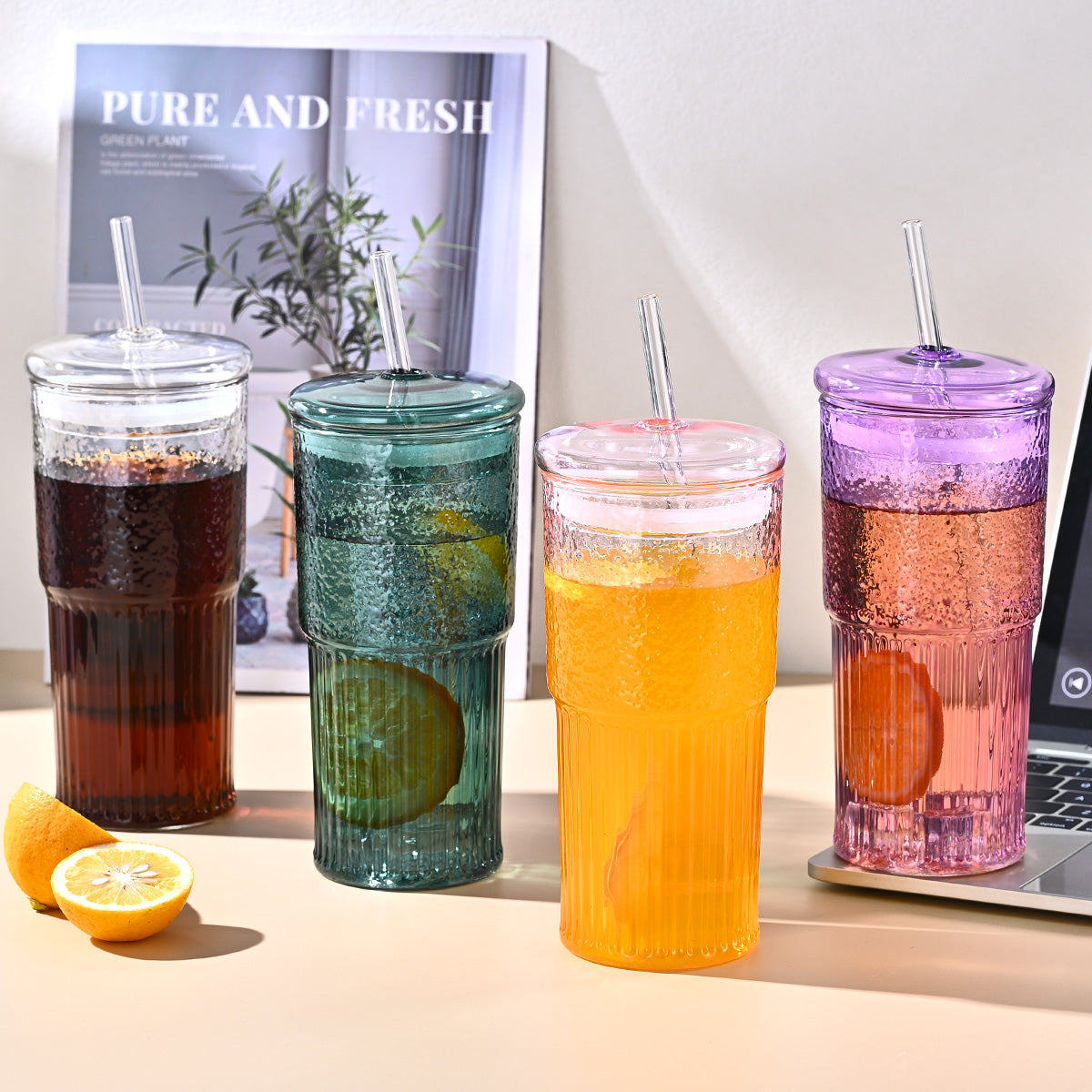 Pink Glass Straw Cups - 20 Oz Heat-Resistant Drinkware (2-Pack)