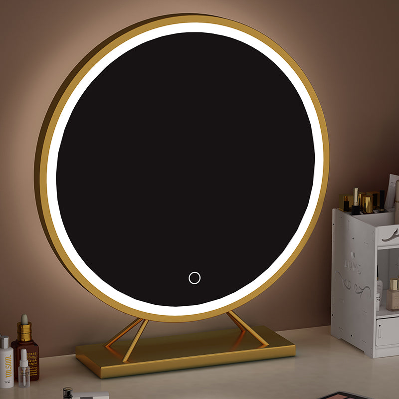 Large Gold Makeup Mirror with LED Light and Dimming - Desktop Dressing Mirror