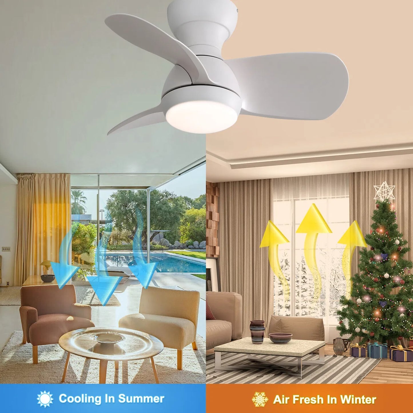 23-Inch Indoor Ceiling Fan with Dimmable 3-Color LED Light & Remote Control