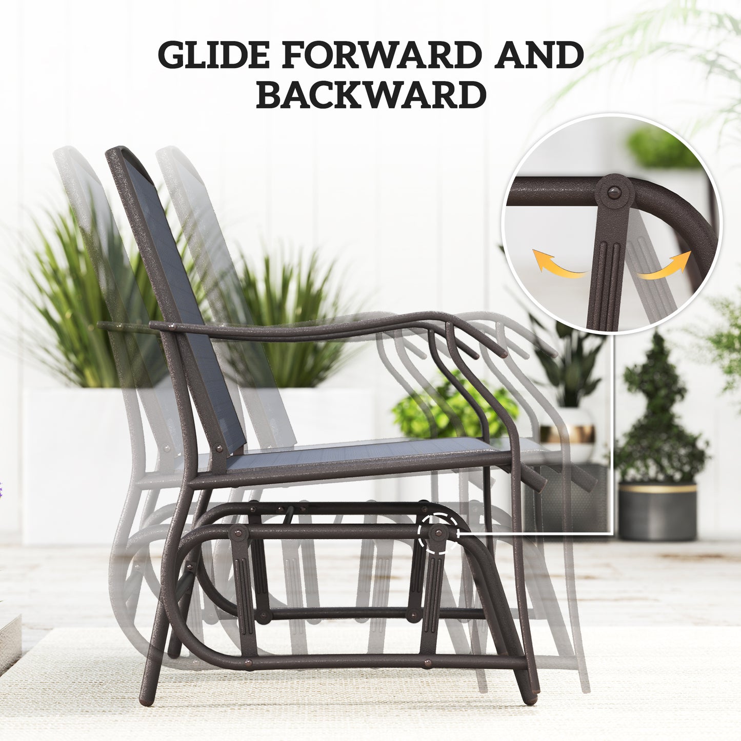 3-Piece Outdoor Glider Chair Set with Glass Coffee Table - Gray