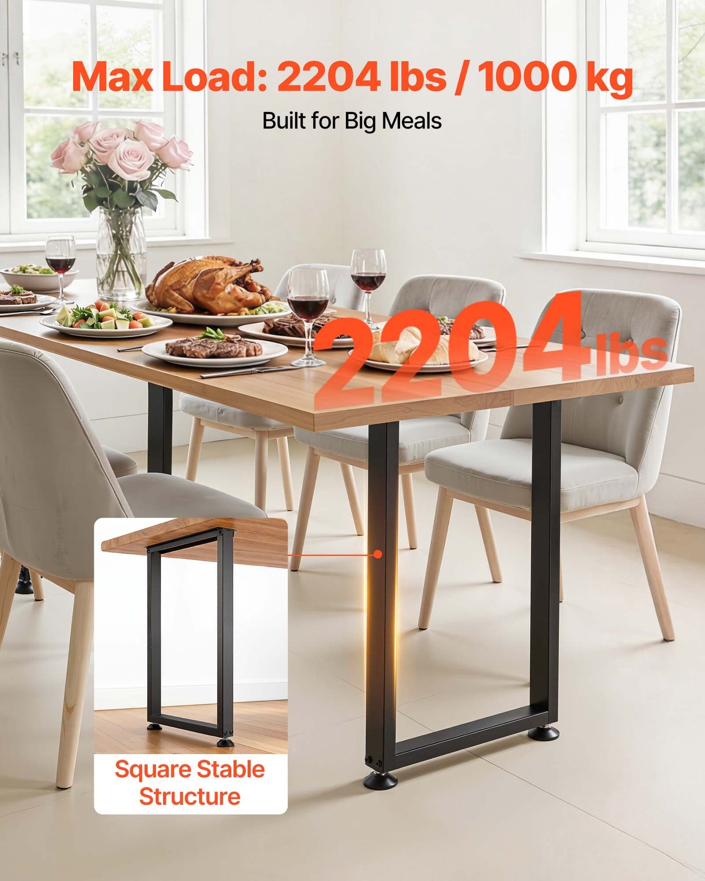 Heavy Duty Square Steel Table Legs 29.1 Inch Height Set of 2 - Black
