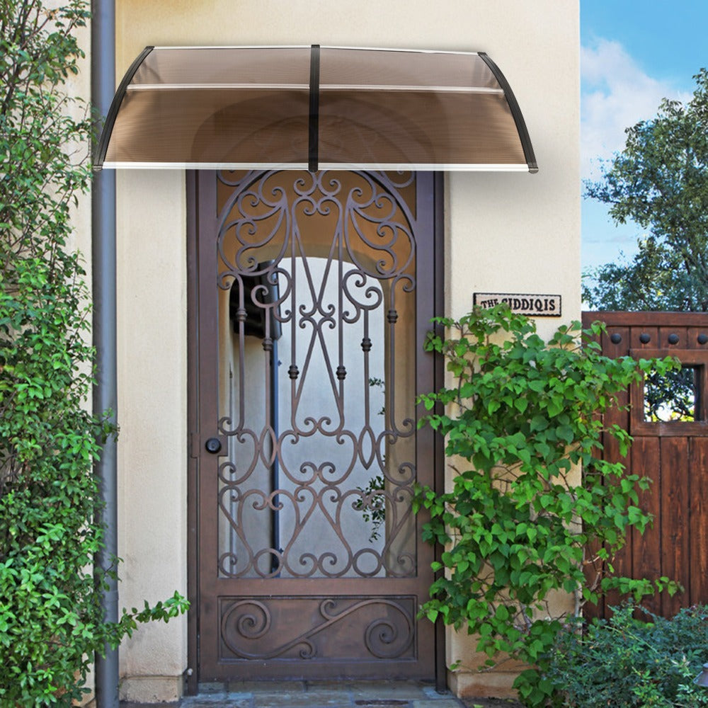 80x38in Outdoor Door Window Awning with Brown Polycarbonate Panel & Black Bracket - Rain Snow Sun Shade Cover, Durable 10-Year