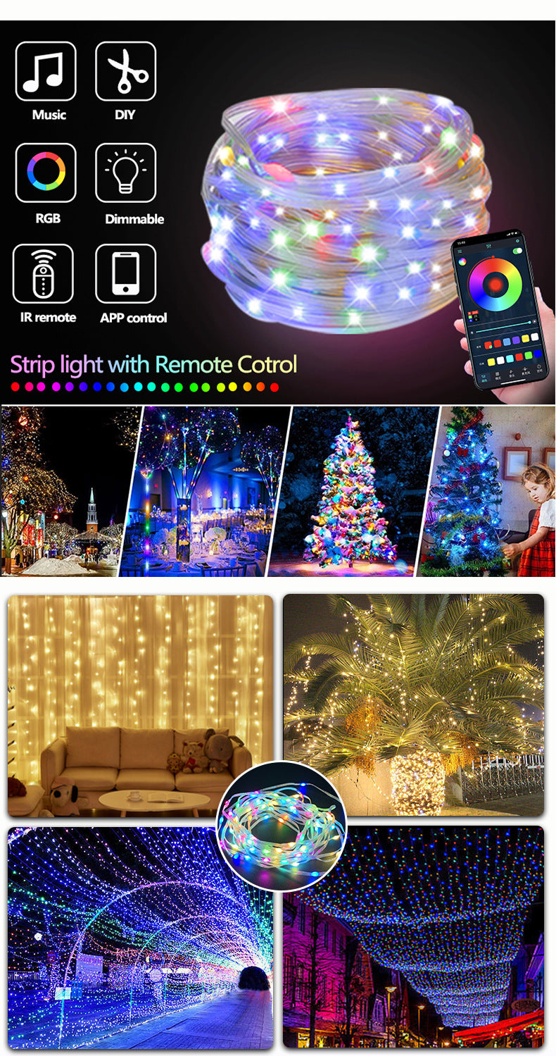 Outdoor RGB LED Rope Lights with Remote Control - 200 LEDs, Plug-In, Durable String Lighting