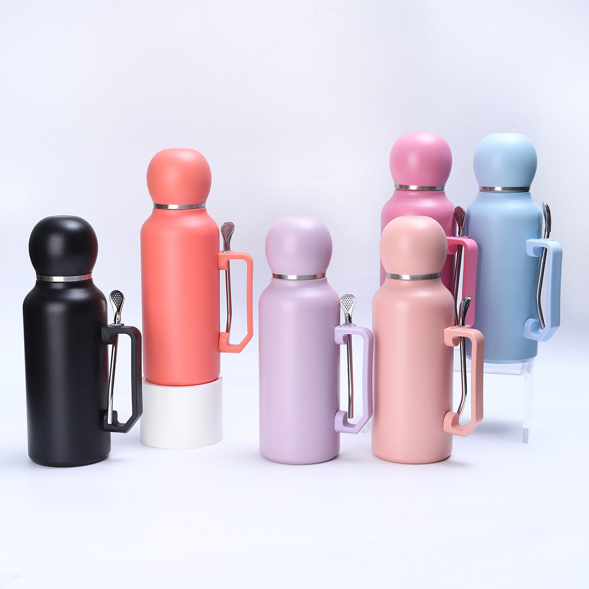 1300ML Stainless Steel Vacuum Cup with Stirring Straw & Handle - Modern Sporty Design