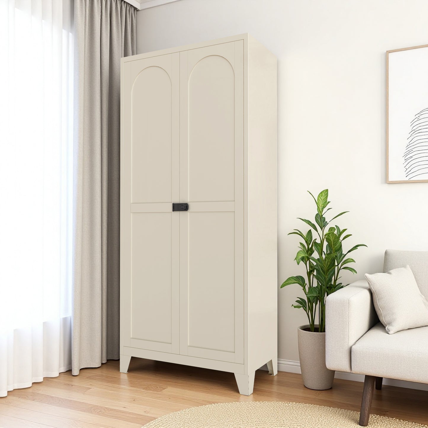 71'' Metal Storage Cabinet with Lock & Adjustable Shelves - Beige
