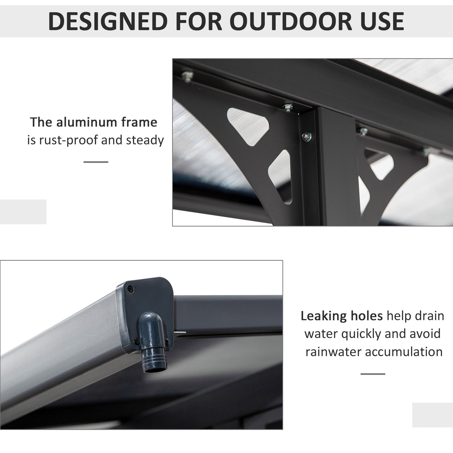 Outdoor Polycarbonate Pergola - UV Blocking Hardtop Awning, Gray