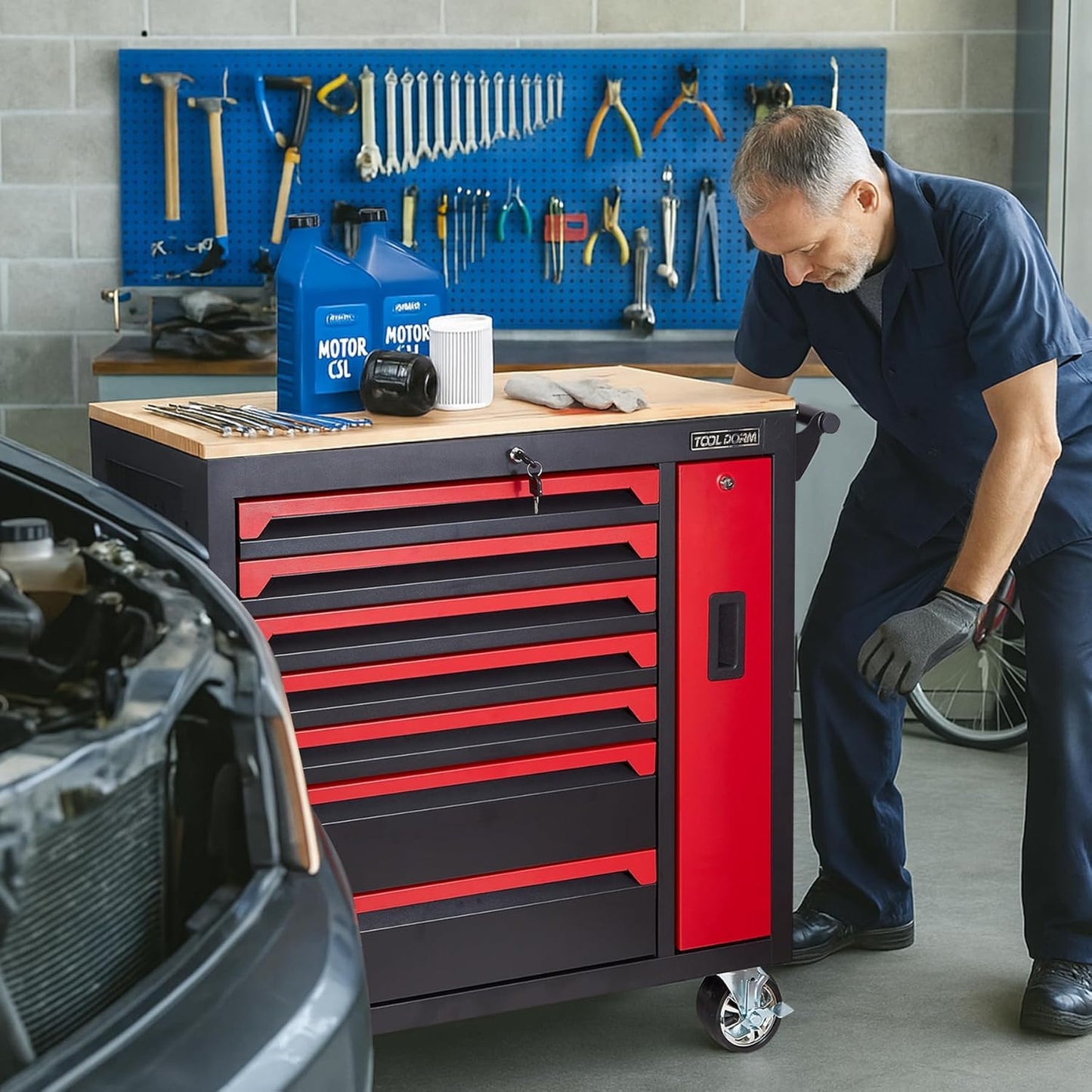 36-Inch 8-Drawer Tool Storage Cabinet Steel Garage Organizer with Casters