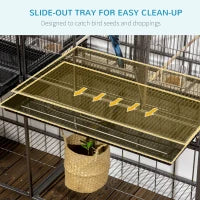 Rolling Bird Cage with Storage Shelf and Food Containers - Black/Gray, 1005x833x200mm
