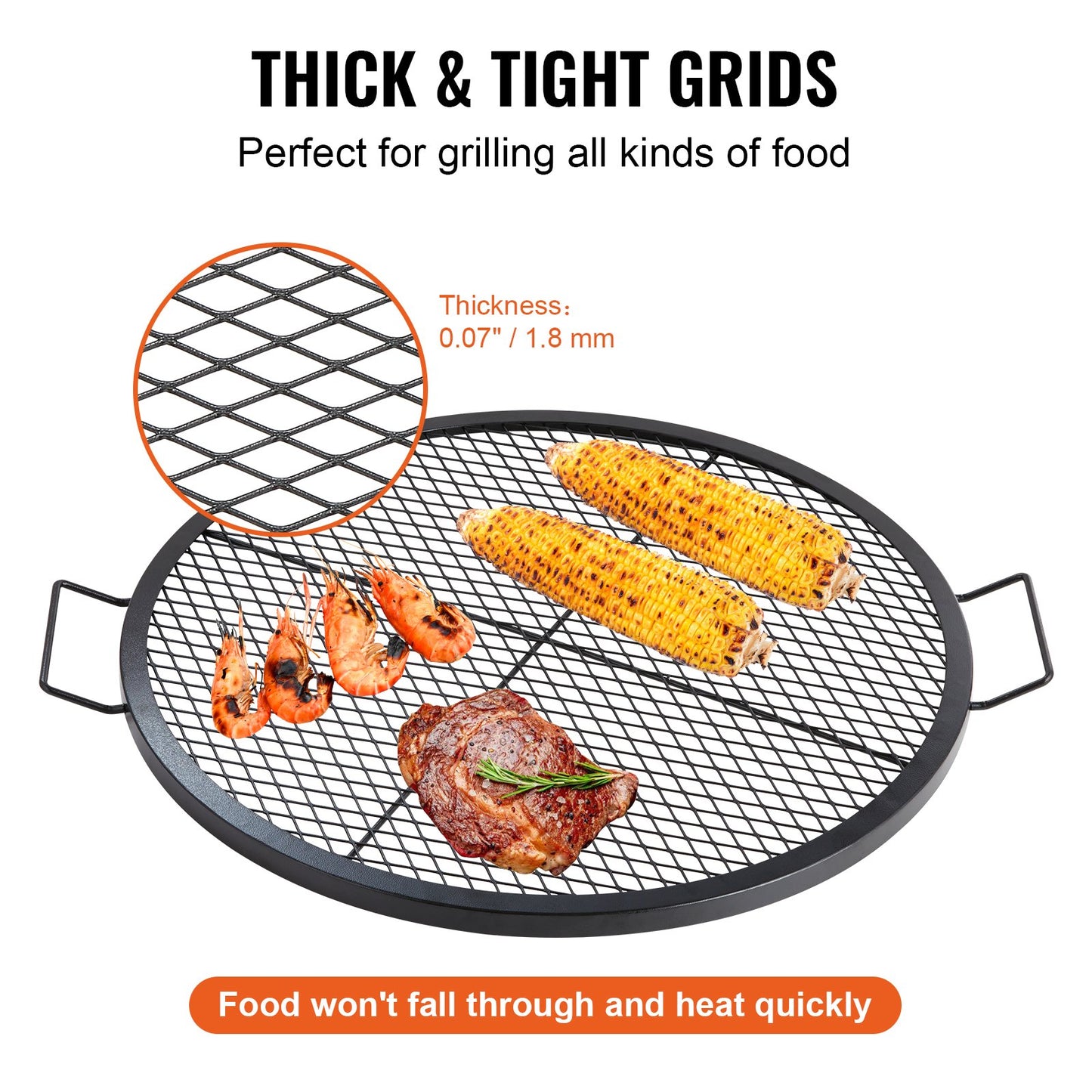 30 Inch Heavy Duty Steel Fire Pit Grill Grate - Portable Camping BBQ Cooking Grid with Handle & Support