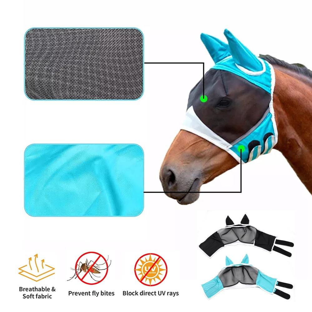 Horse Fly Mask with Mesh Ears - Extra Comfort Soft Fabric for Equine Protection