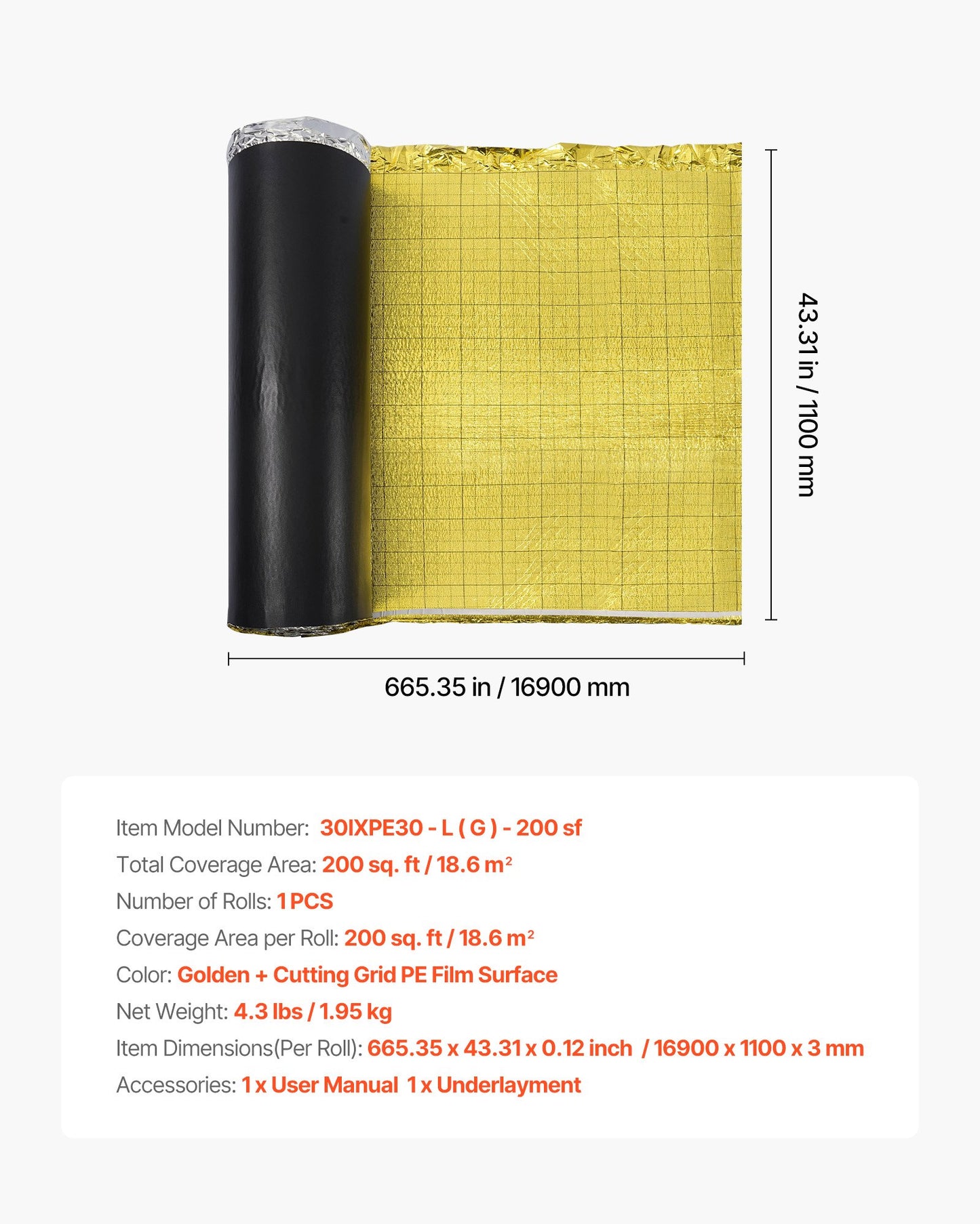Heavy Duty Foam Underlayment for Laminate Floors - 200 Sq. Ft. Vapor Barrier & Soundproofing