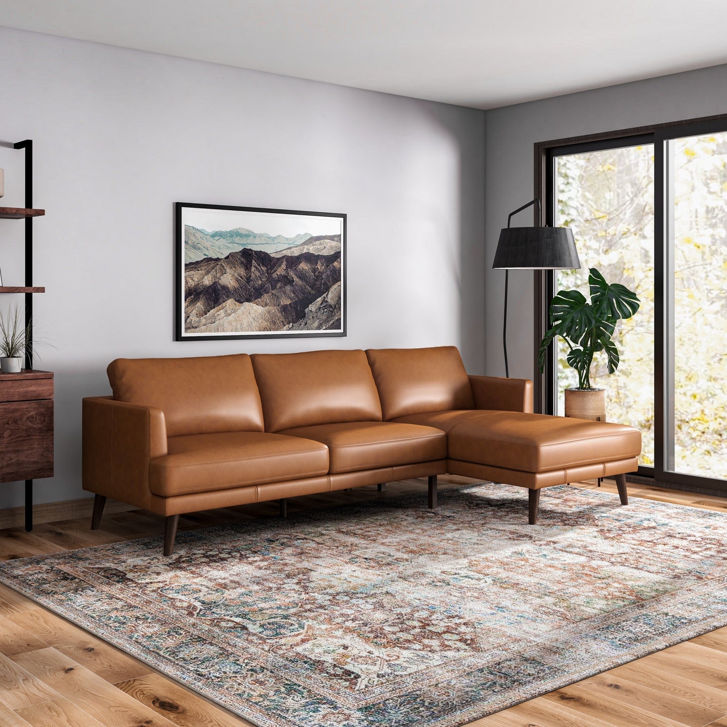 Lore L-Shaped Genuine Leather Sectional In Tan Right Facing