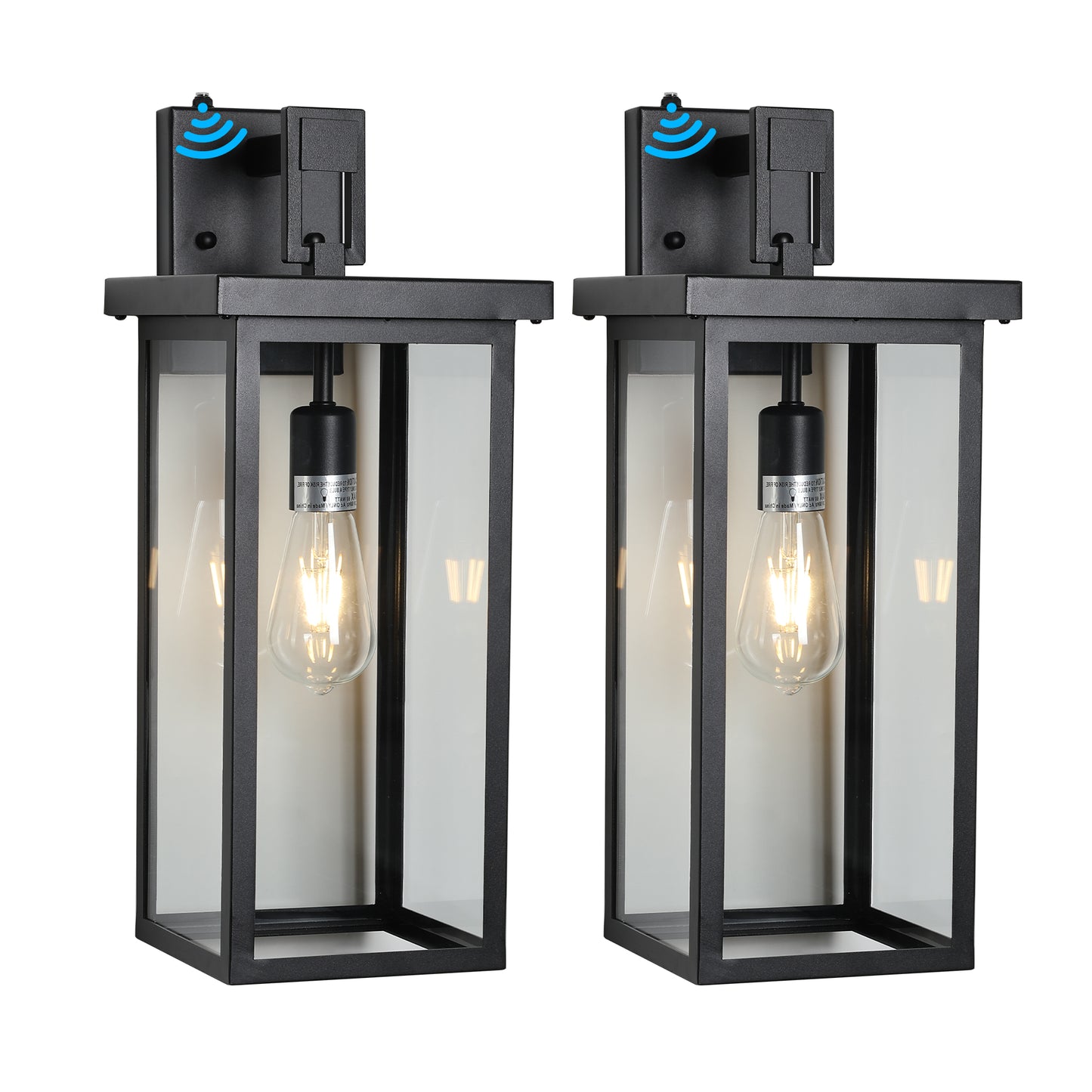 Modern Outdoor Wall Lanterns - Black Metal Frame - Set of 2