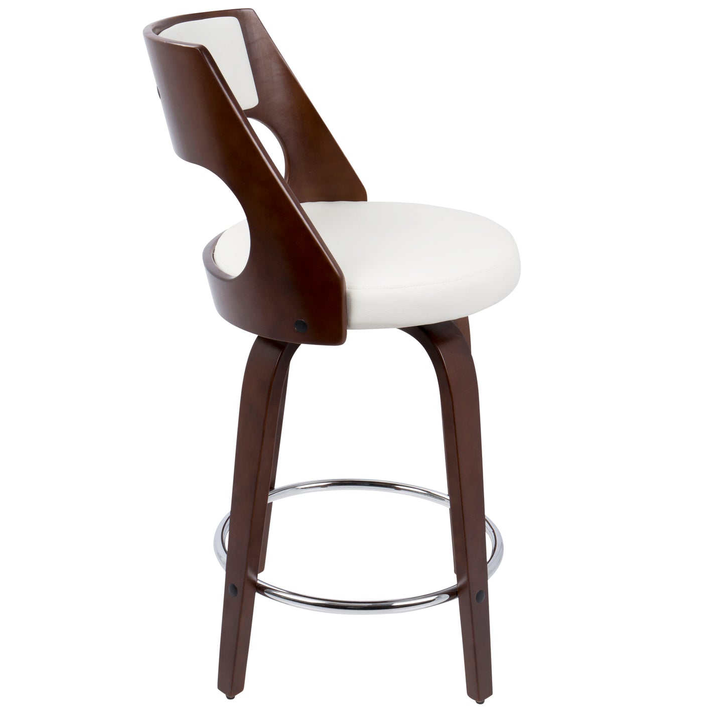 Mid-Century Modern Swivel Counter Stool Set of 2 - Cherry & White Faux Leather