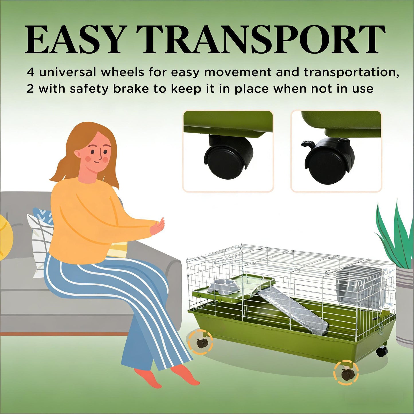Small Animal Cage with Wheels - Green Pet Play House